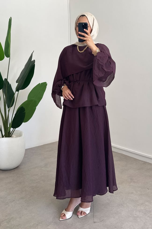 Etekli Tül Modal Takım - Bordo