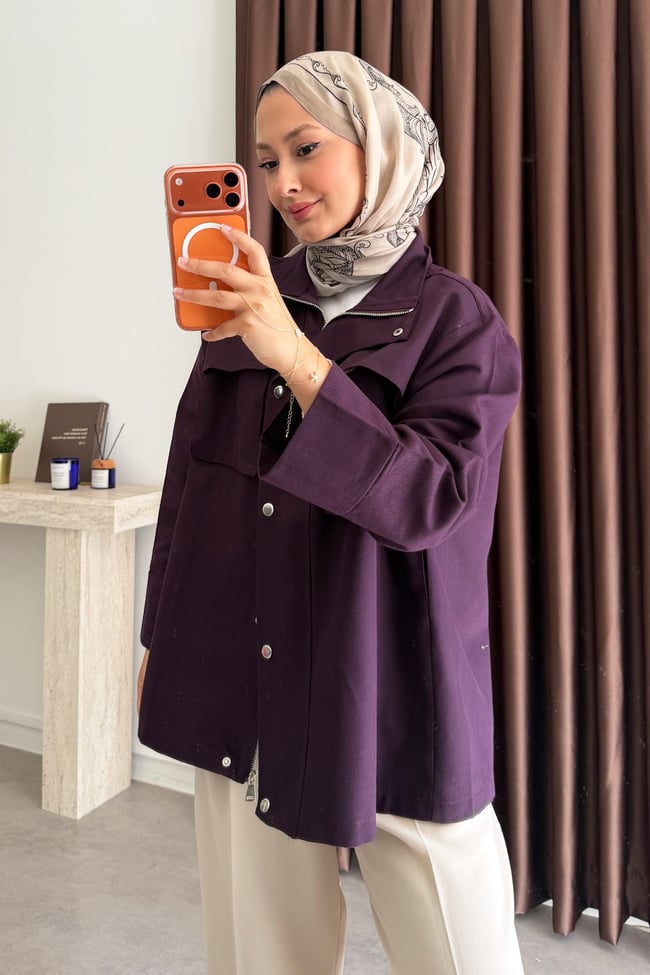 ;Fermualı Çıtçıtlı Ceket - Mürdüm