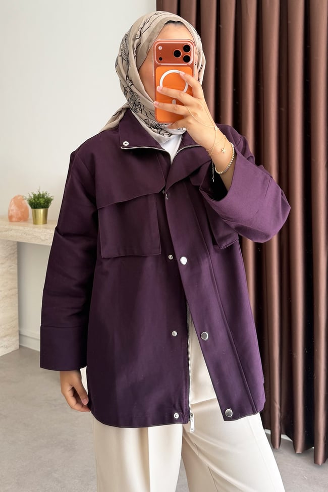;Fermualı Çıtçıtlı Ceket - Mürdüm