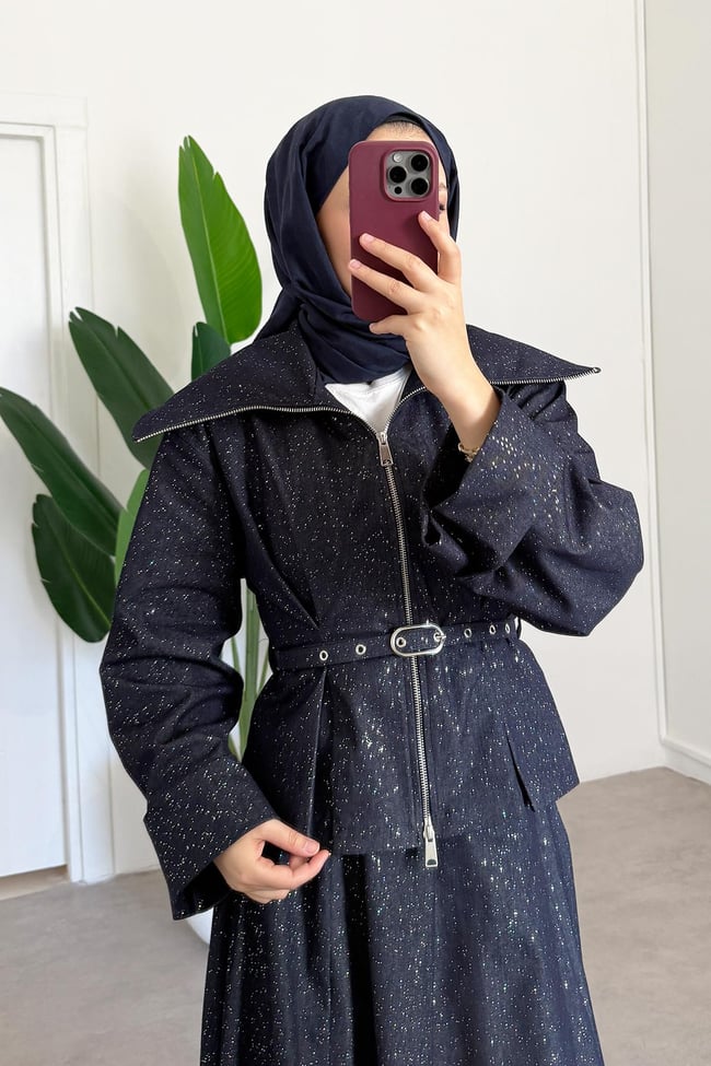 Fermuarlı Denim Takım - Lacivert