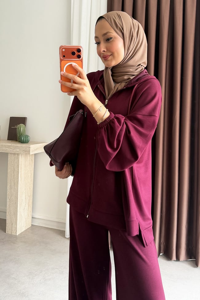 Fermuarlı Oysh Takım - Mürdüm