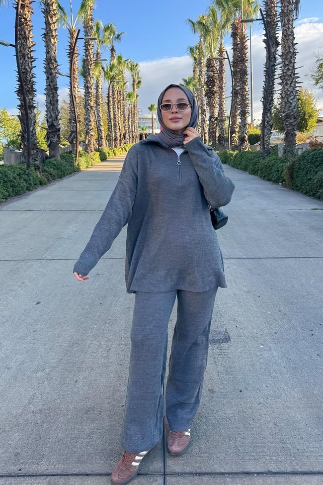 Fermuarlı Triko Takım 4-6422 - GRI