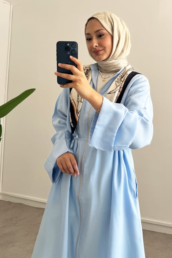 Fermuarlı Uzun Elbise - Mavi