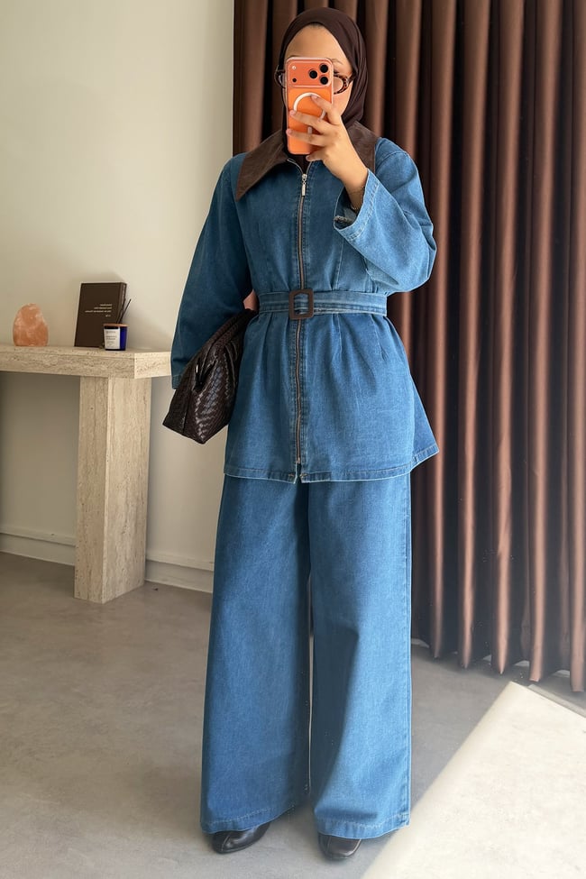 Garnili Denim Takım - Açık Kot
