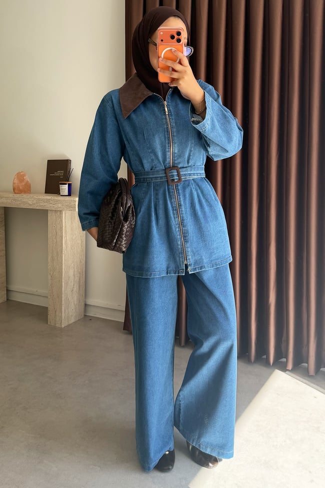 Garnili Denim Takım - Açık Kot