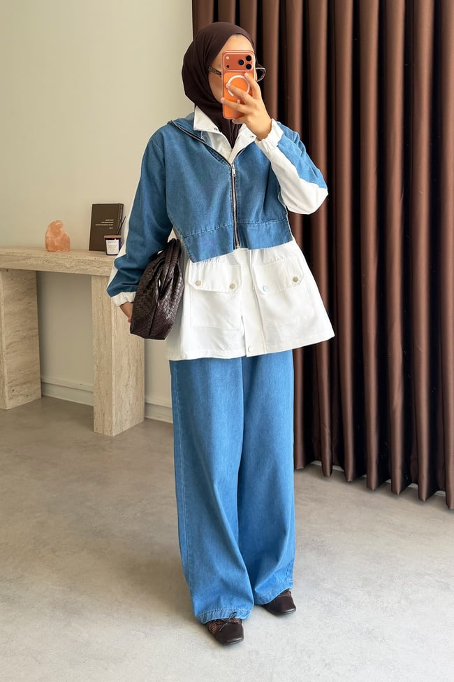 Garnili Denim Takım - Açık Kot