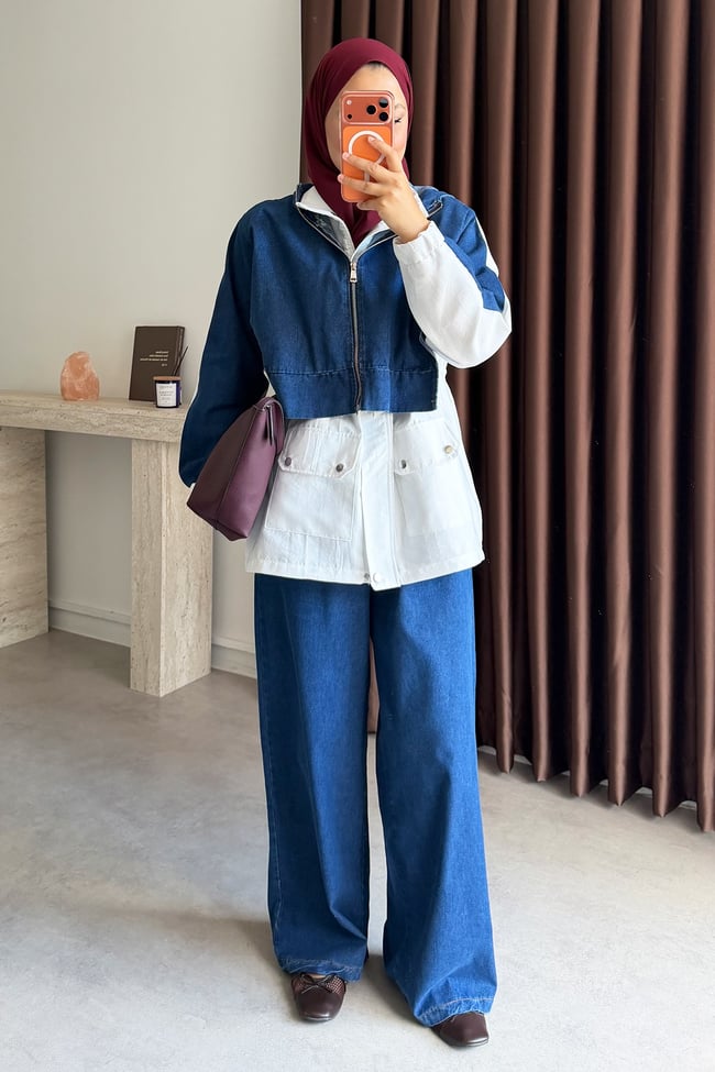 Garnili Denim Takım - Koyu Kot