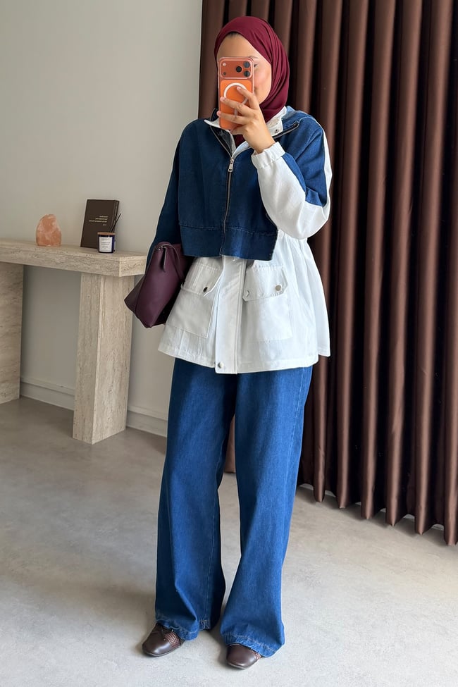 Garnili Denim Takım - Koyu Kot
