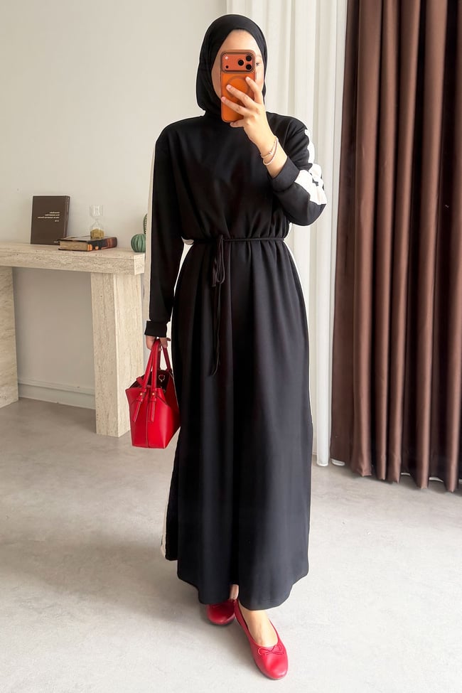 Garnili Oysh Elbise - Siyah