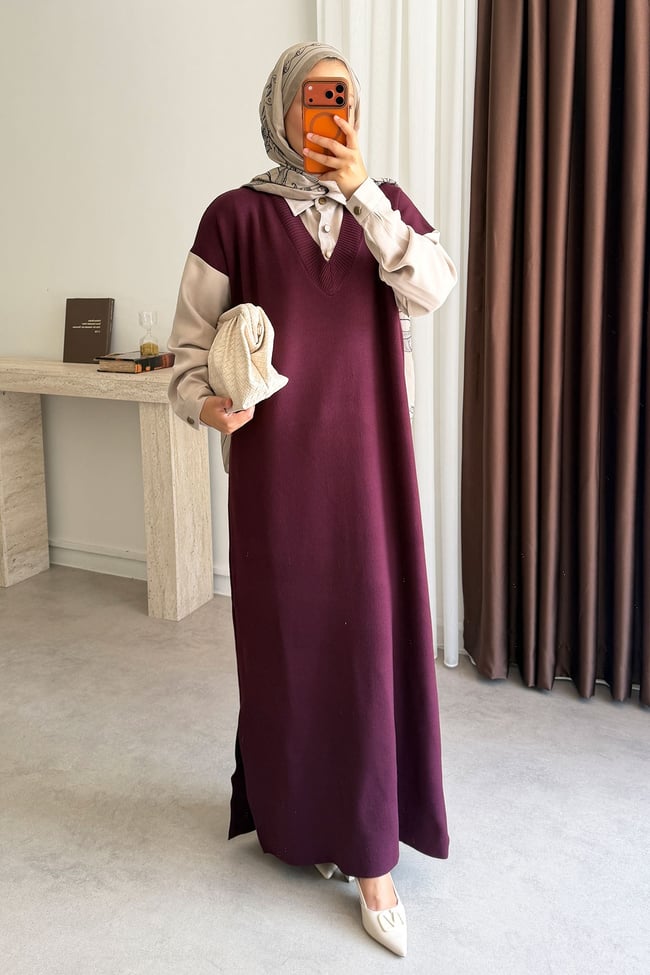Garnili Triko Elbise - Bordo