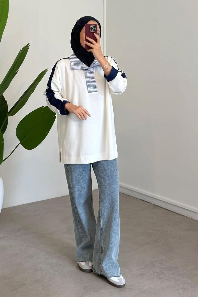Gömlek Yaka Sweatshirt - Ekru