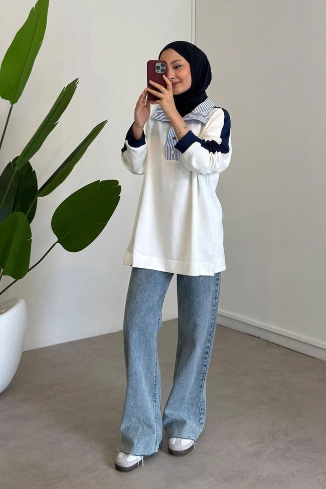 Gömlek Yaka Sweatshirt - Ekru