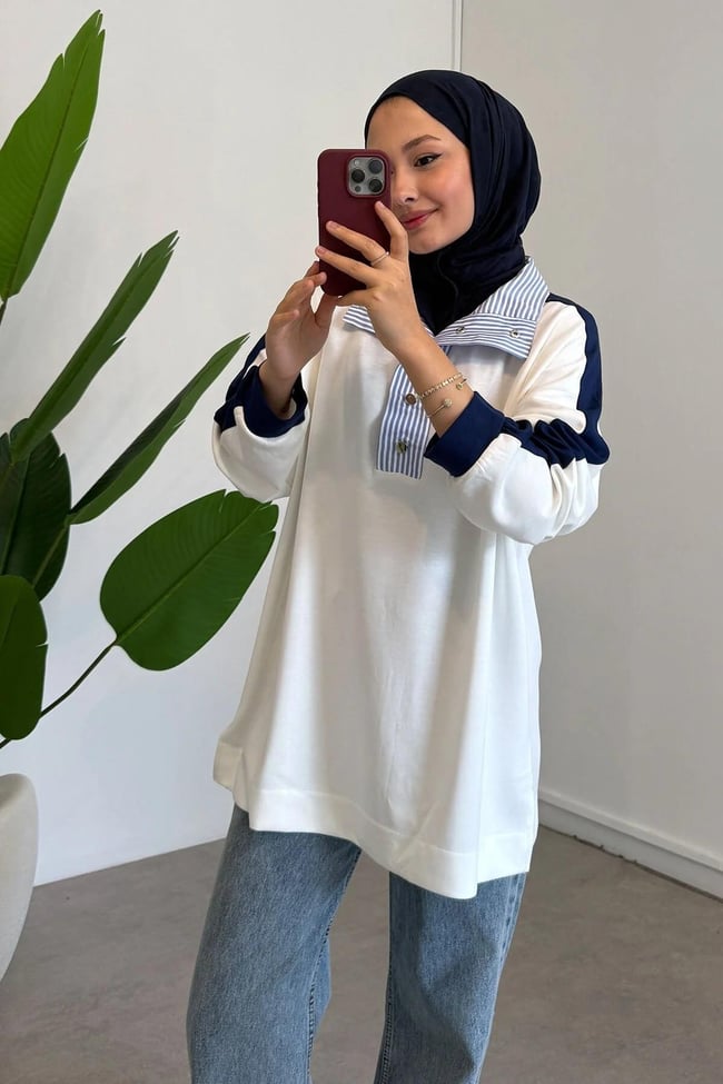 Gömlek Yaka Sweatshirt - Ekru