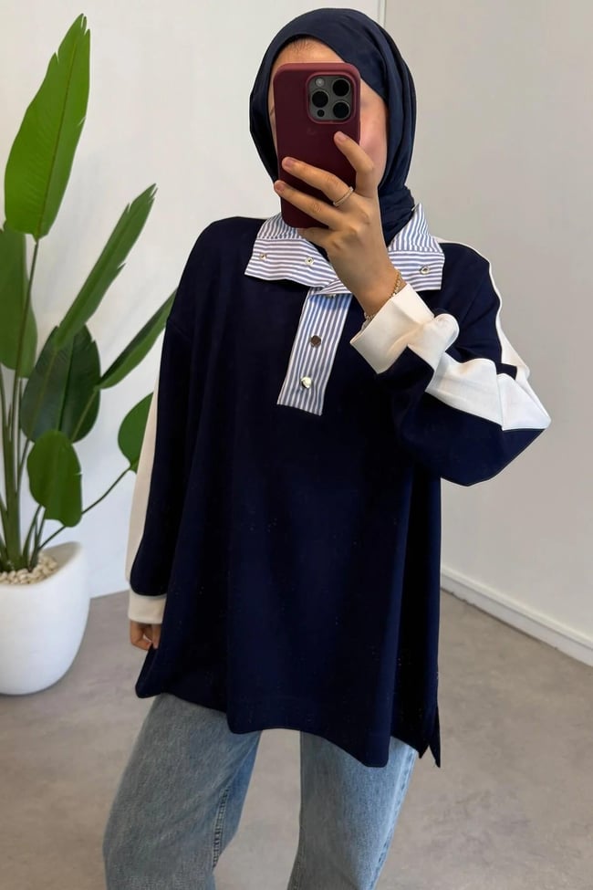 Gömlek Yaka Sweatshirt - Lacivert