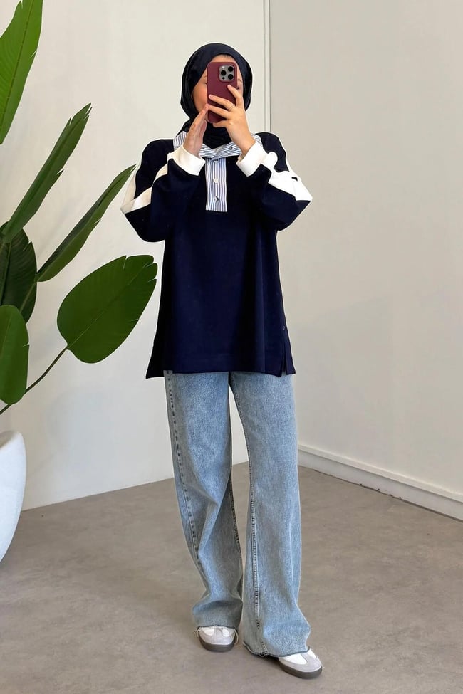Gömlek Yaka Sweatshirt - Lacivert