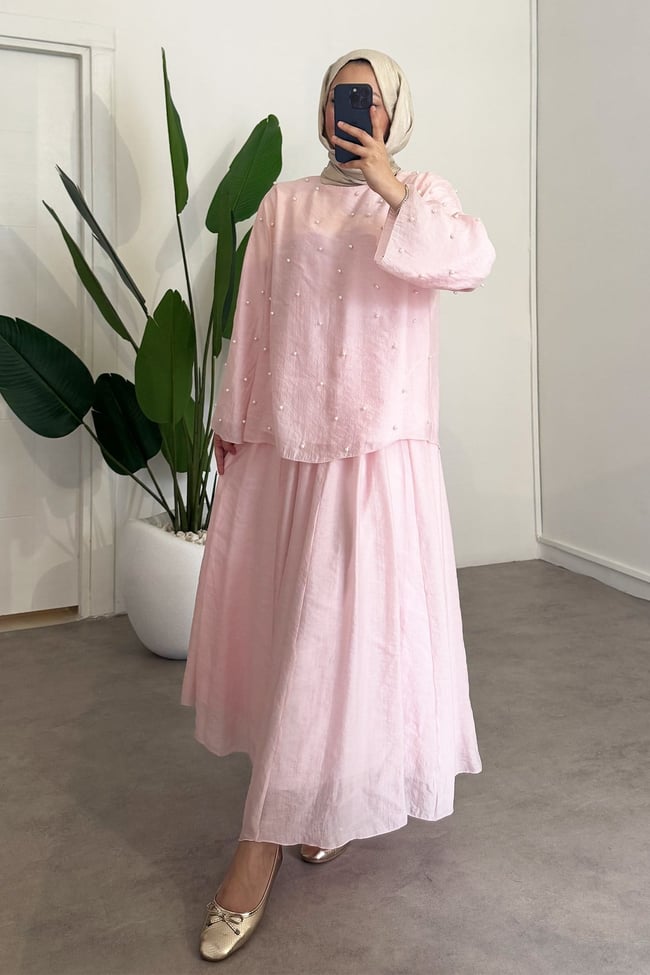 İnci Detay Takım - Pembe