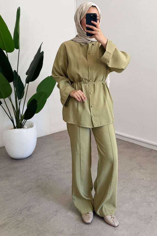 Kaplama Dügme Takım - Olive