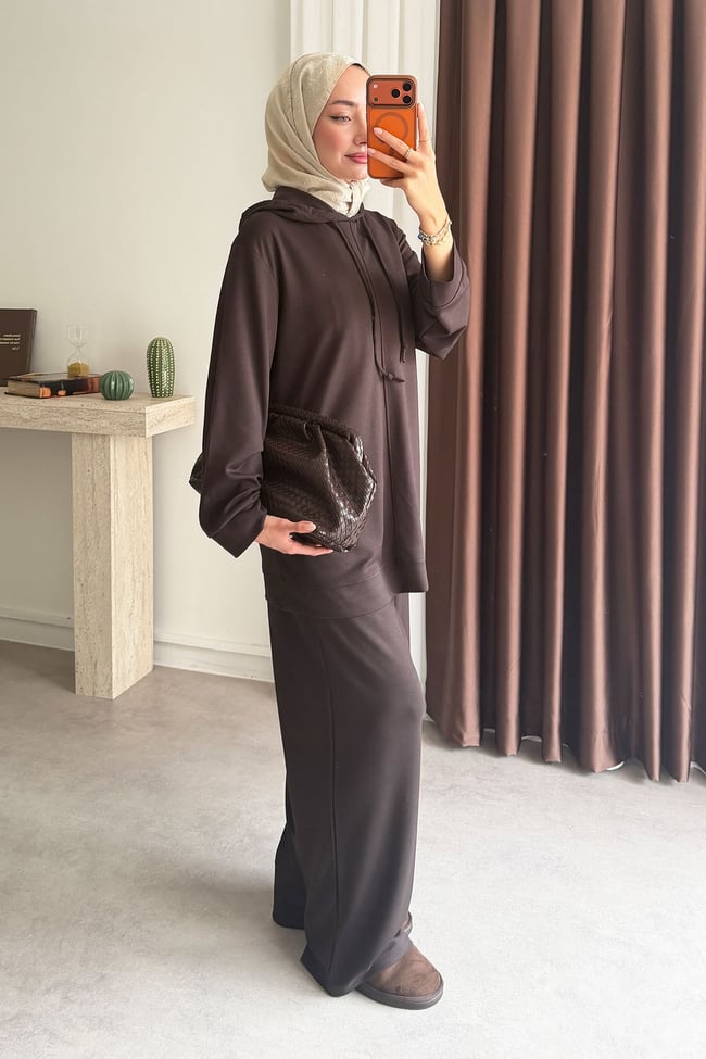 Kapüşonlu Oysh Takım - Kahverengi
