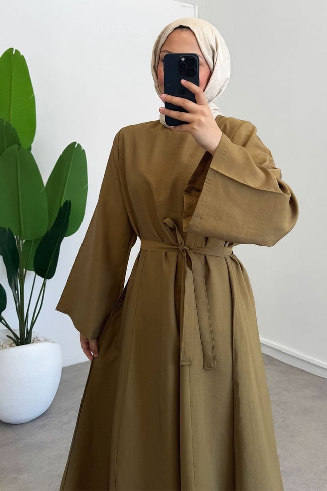 Kemerli Elbise - Olive
