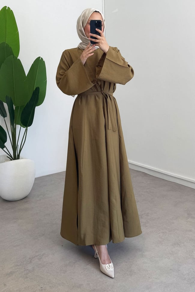 Kemerli Elbise - Olive