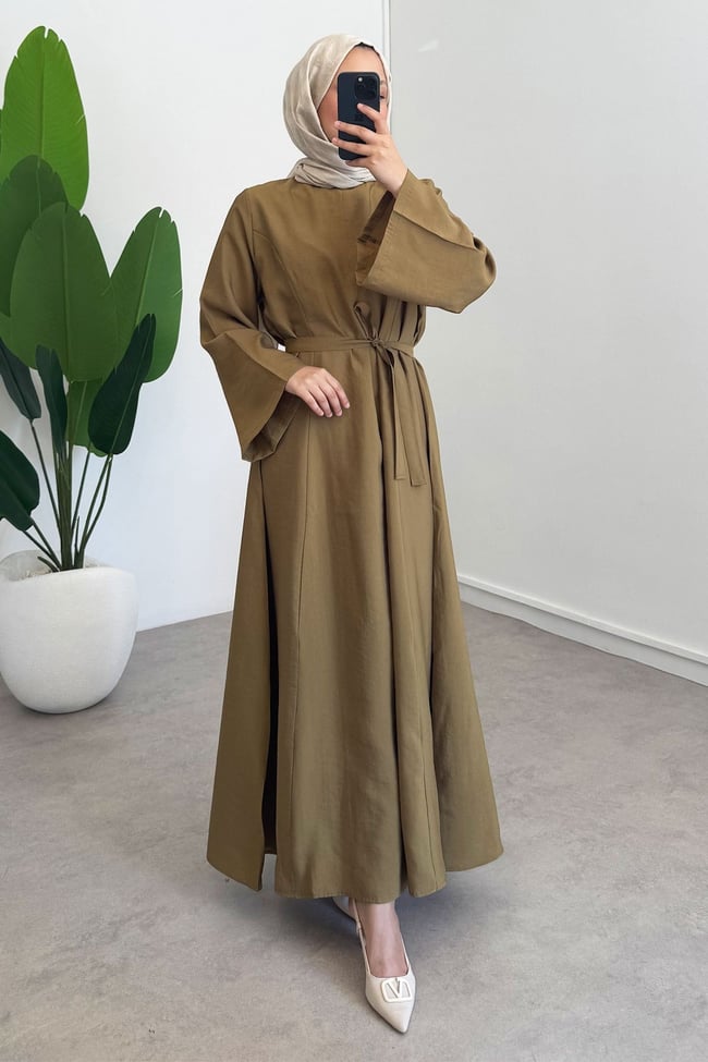 Kemerli Elbise - Olive