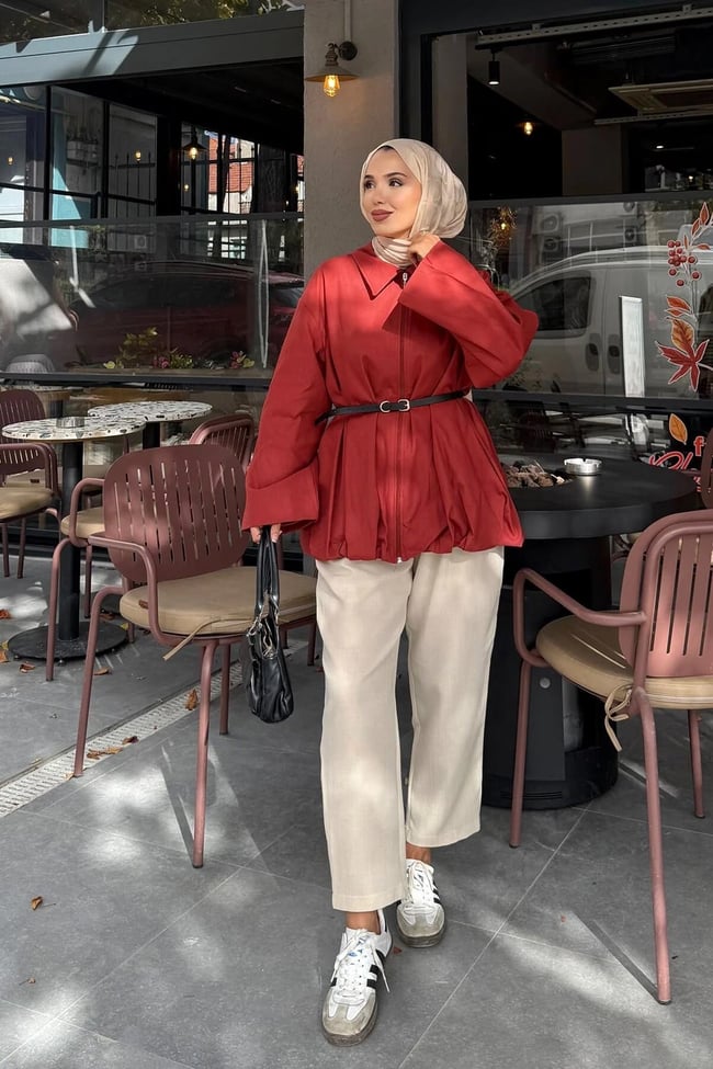 KEMERLİ GABARDİN CEKET 9-52625  - KİREMİT