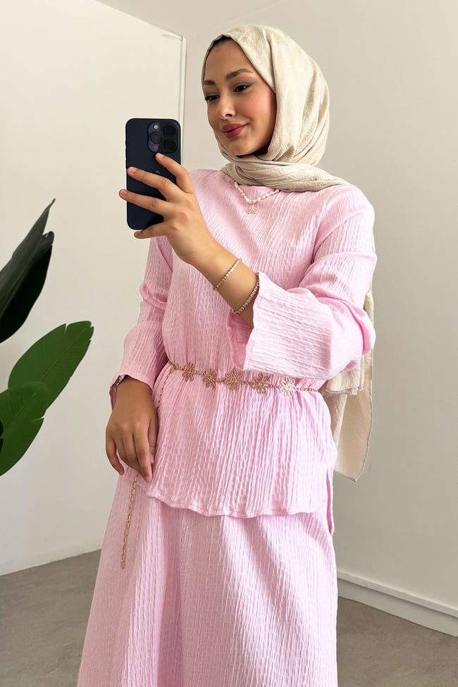 Keten Kemerli Takım - Pembe