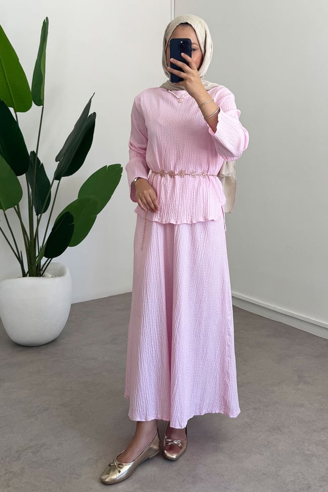 Keten Kemerli Takım - Pembe