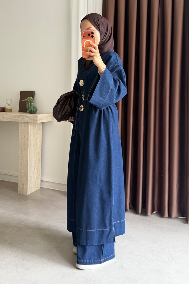 Kimono Denim Takım - Koyu Kot