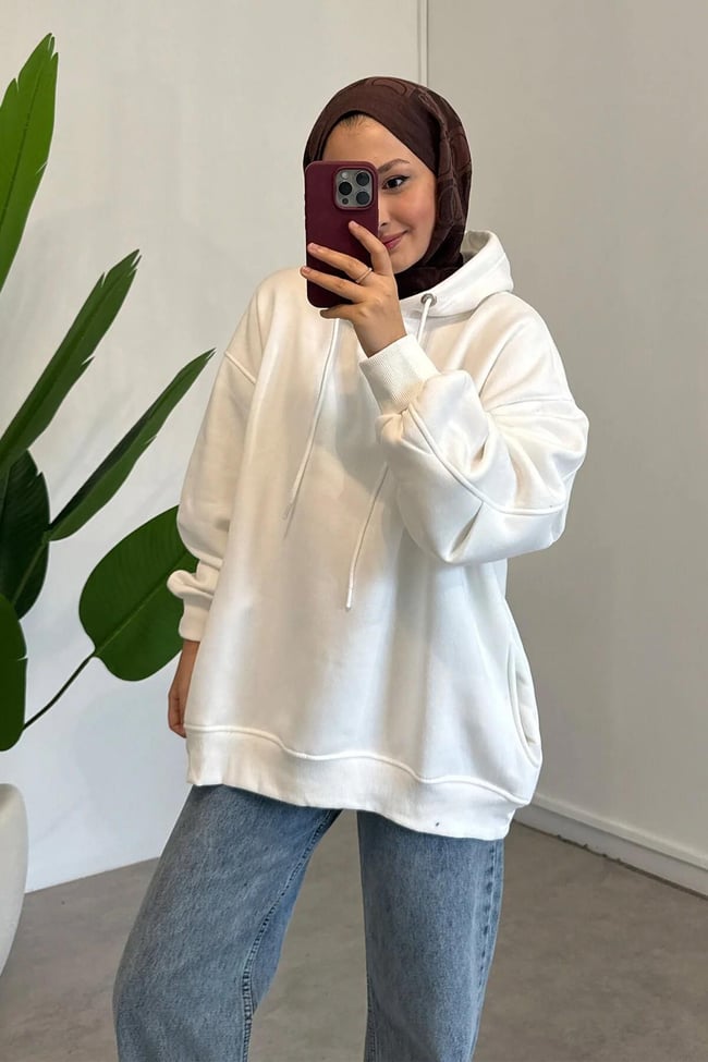 Kolu Pileli Sweatshirt - Ekru