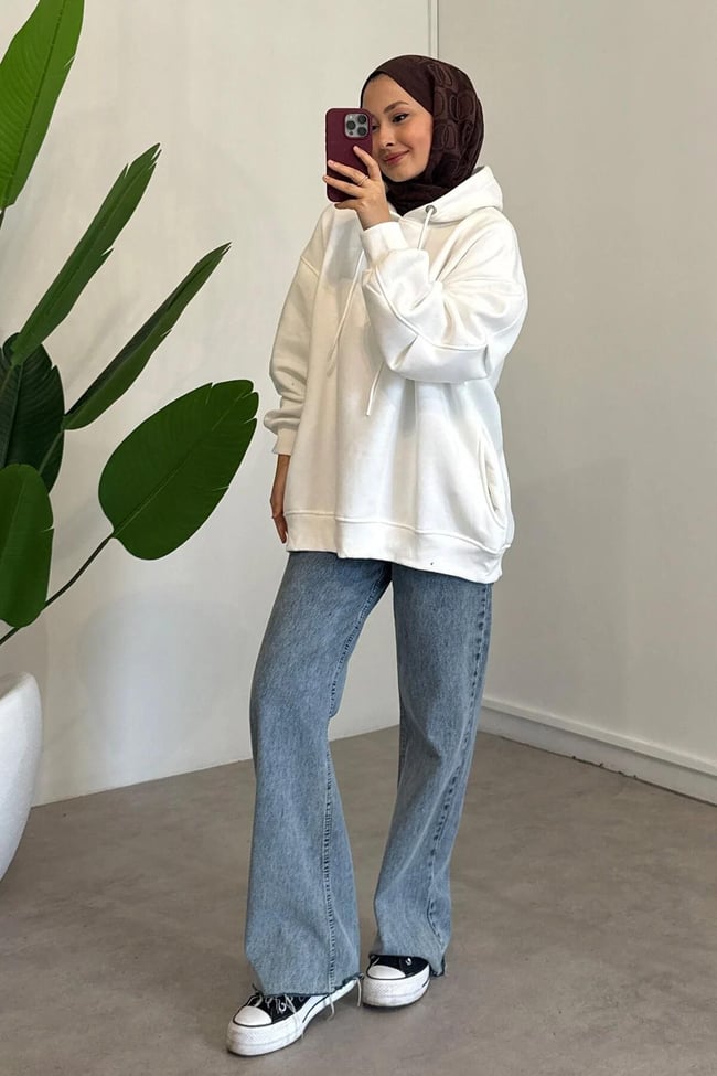 Kolu Pileli Sweatshirt - Ekru