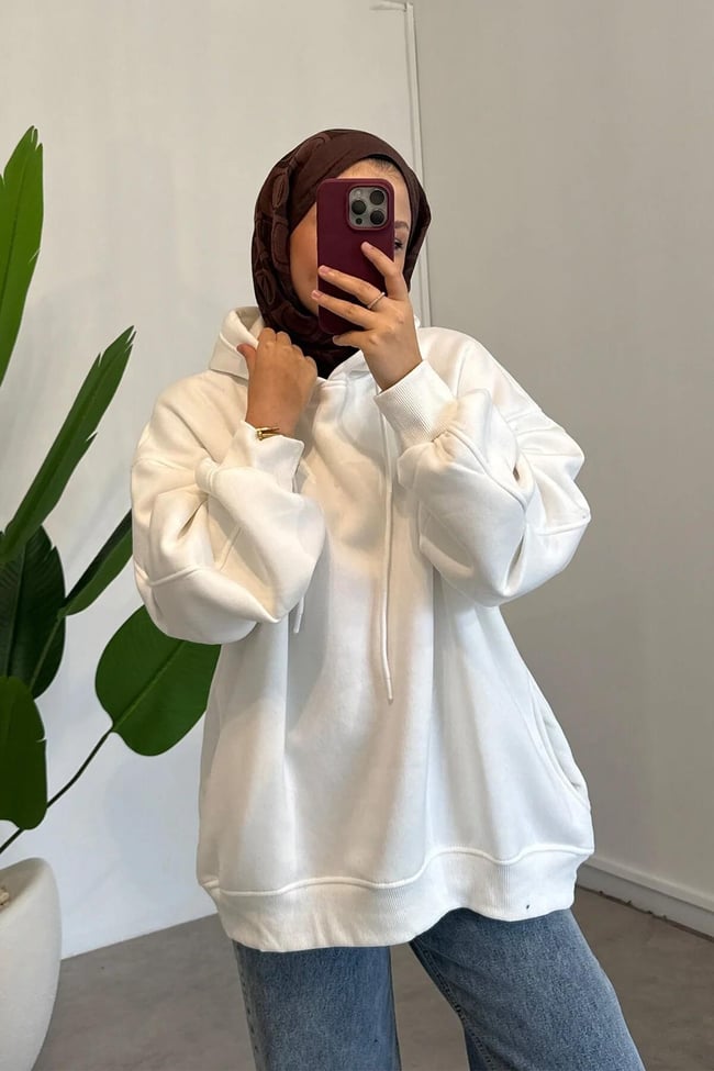 Kolu Pileli Sweatshirt - Ekru