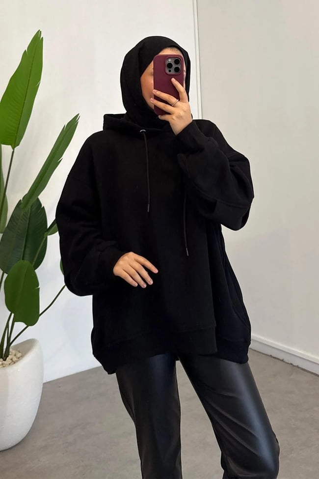 Kolu Pileli Sweatshirt - Siyah