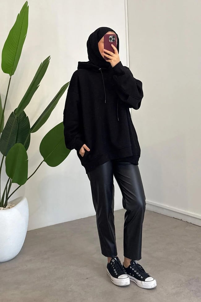 Kolu Pileli Sweatshirt - Siyah