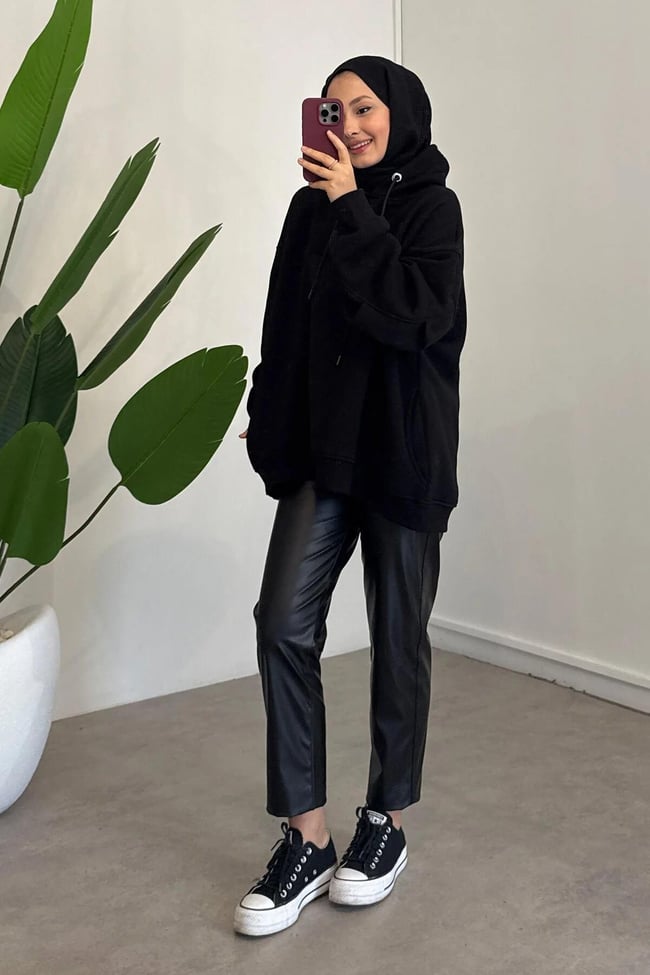 Kolu Pileli Sweatshirt - Siyah
