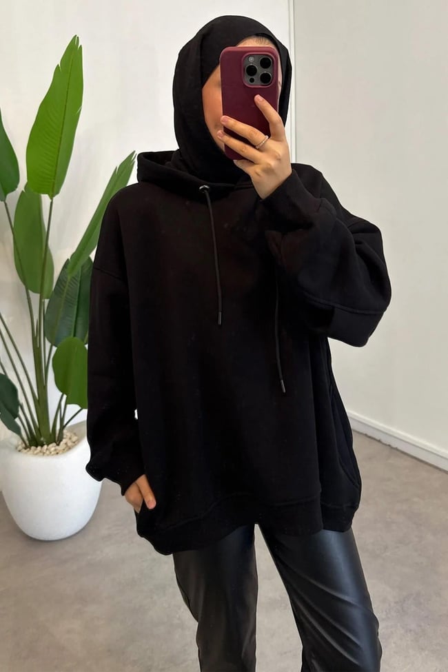 Kolu Pileli Sweatshirt - Siyah