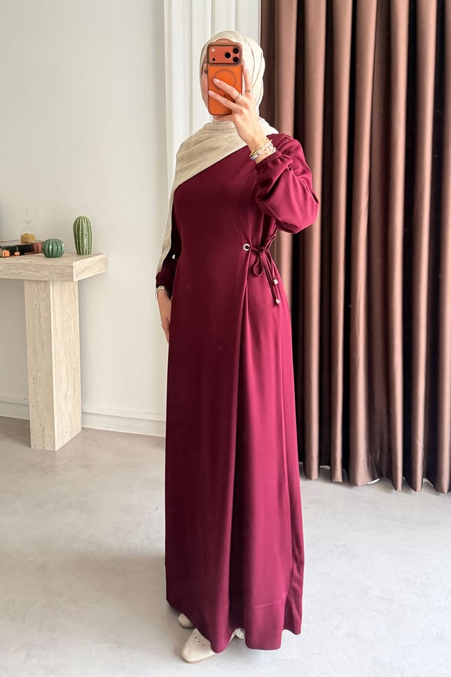 Kuş Gözlü Oysh Elbise - Mürdüm