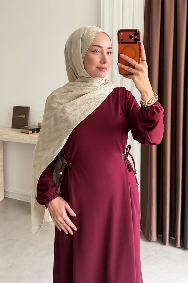 Kuş Gözlü Oysh Elbise - Mürdüm