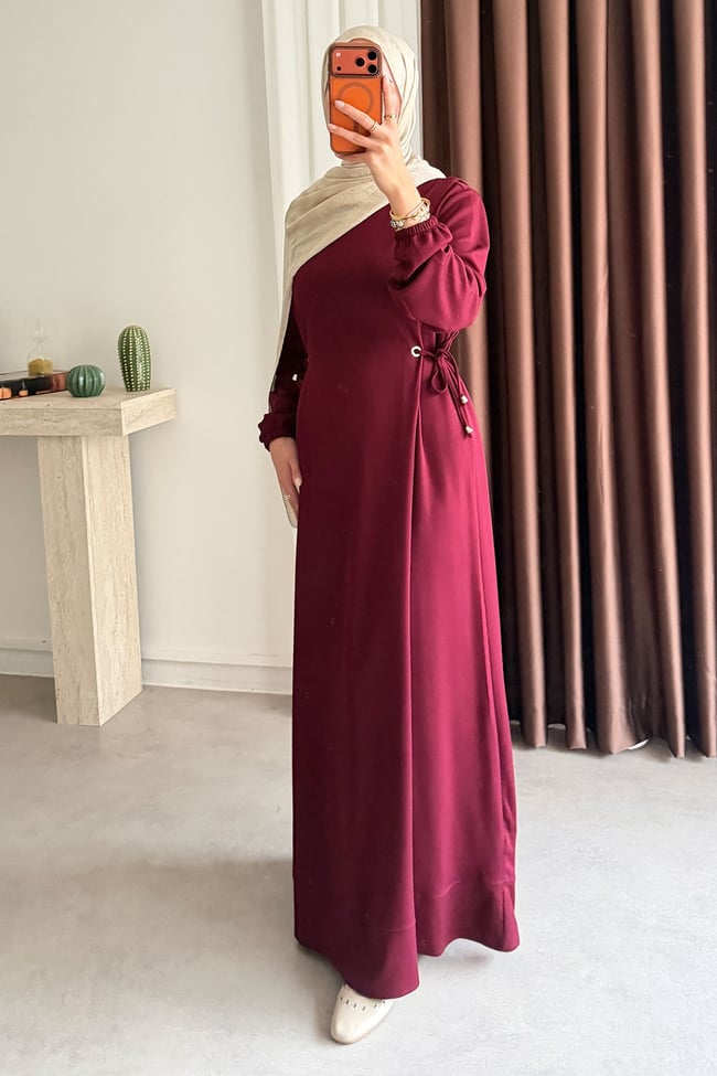 Kuş Gözlü Oysh Elbise - Mürdüm