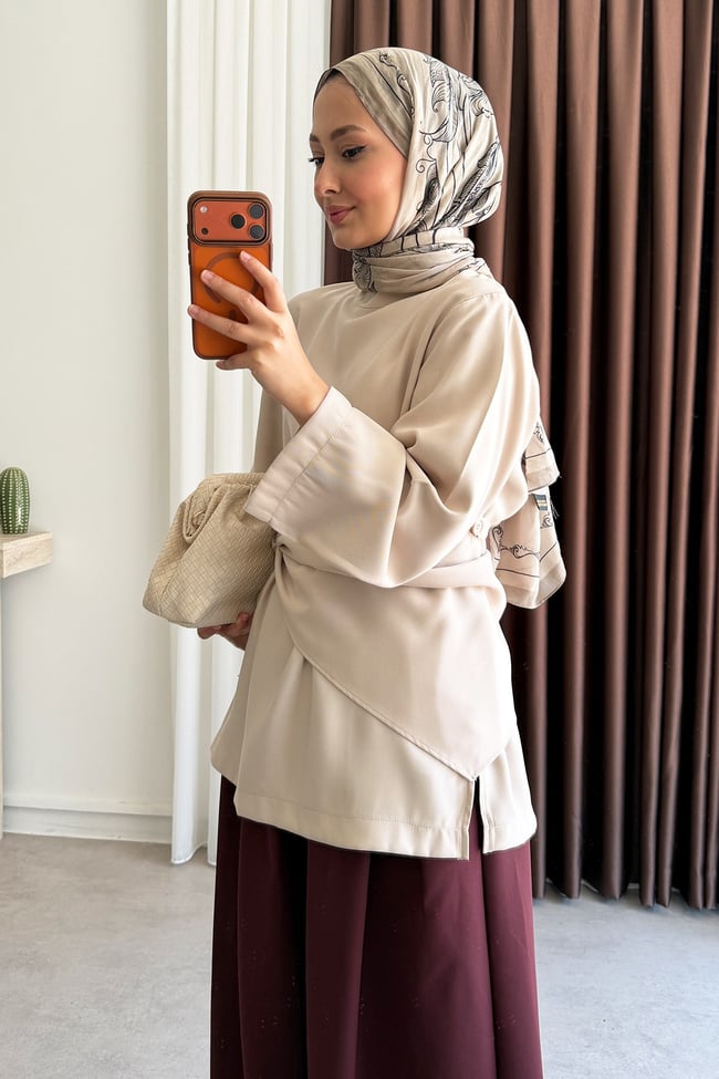 Kuşaklı Tunik - Bej