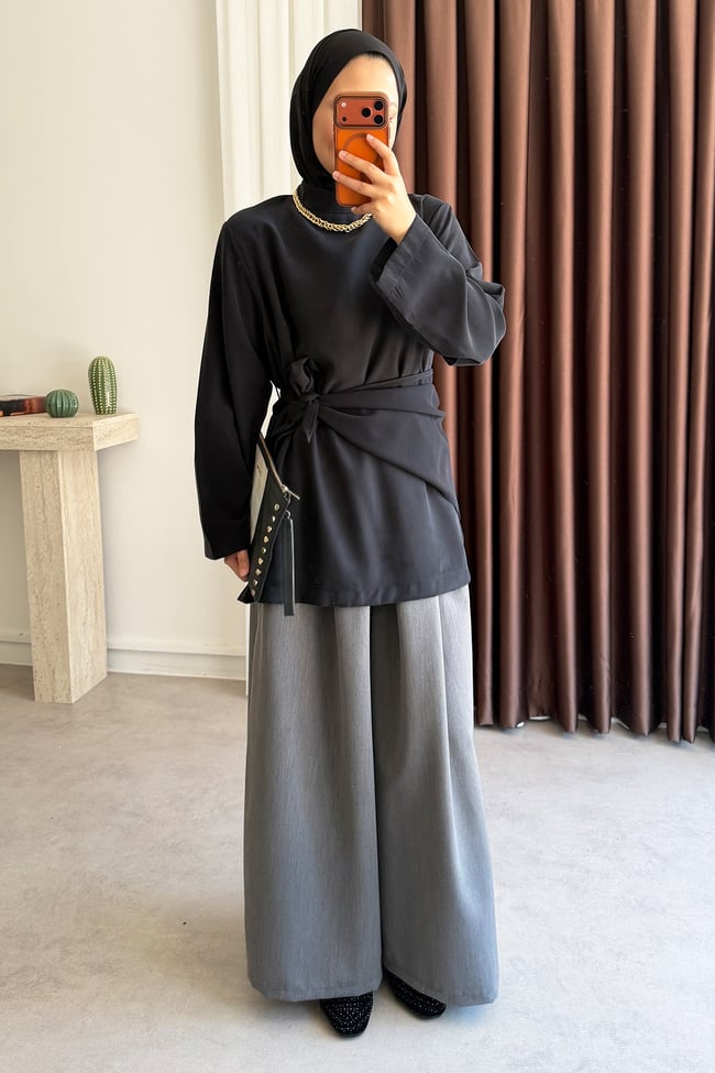 Kuşaklı Tunik - Siyah
