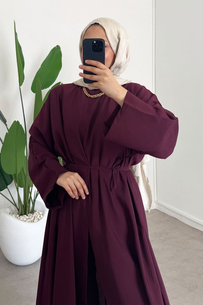 Modal Elbise Takım - Bordo
