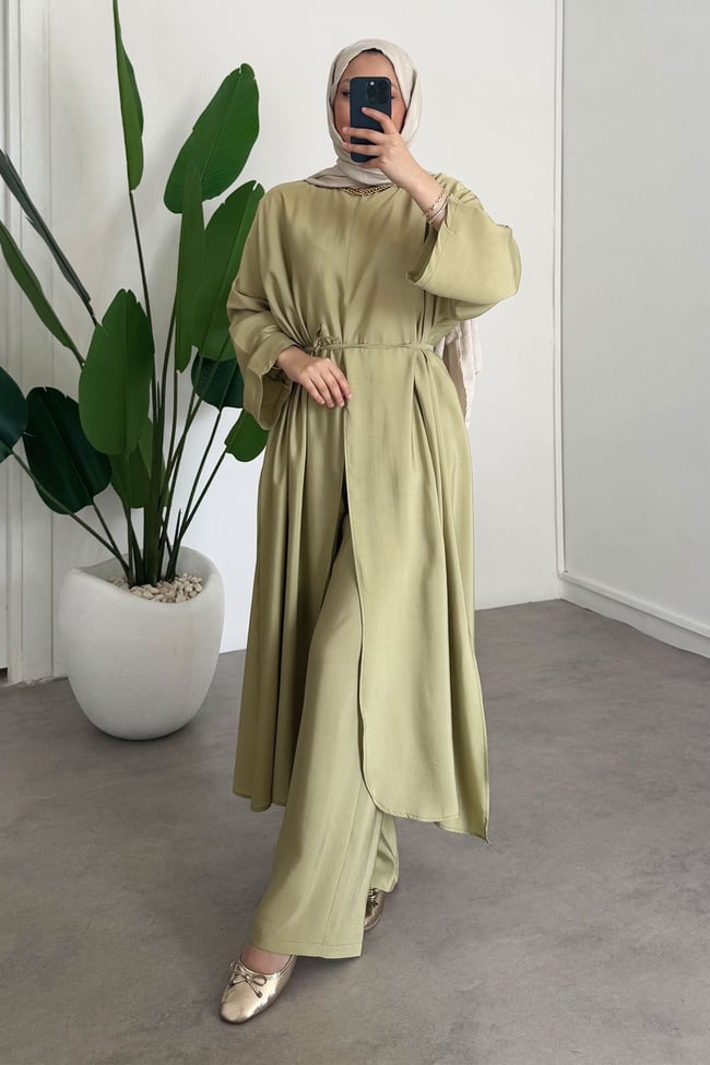 Modal Elbise Takım - Olive