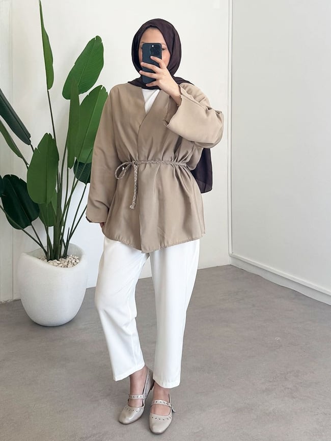 Örgü Kemer Kimono - Olive