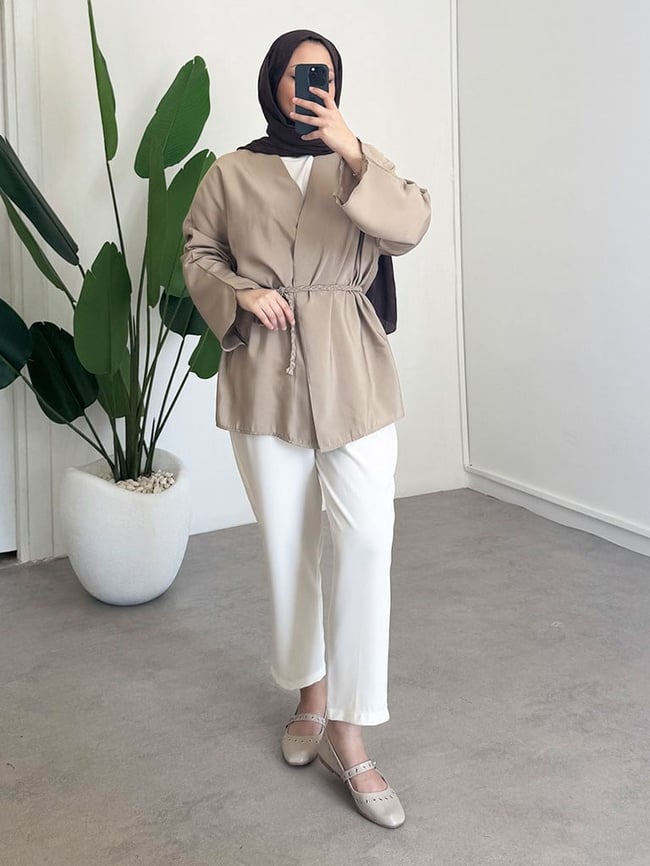 Örgü Kemer Kimono - Olive
