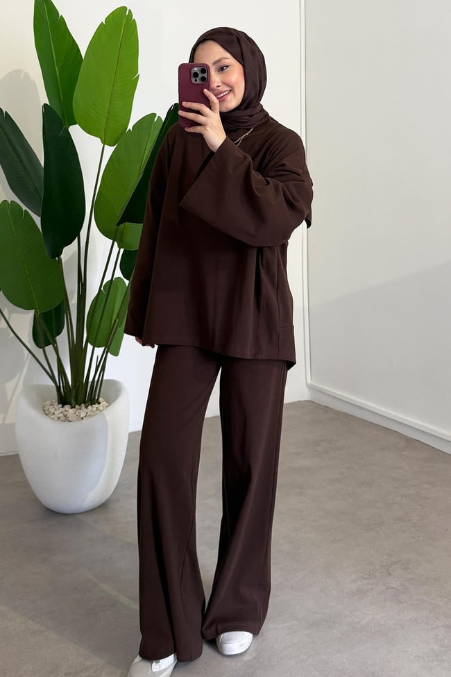 Oversize Basıc Takım - Kahverengi