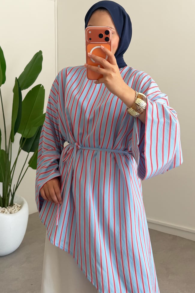 Oversize Biyeli Tunik - Mavi