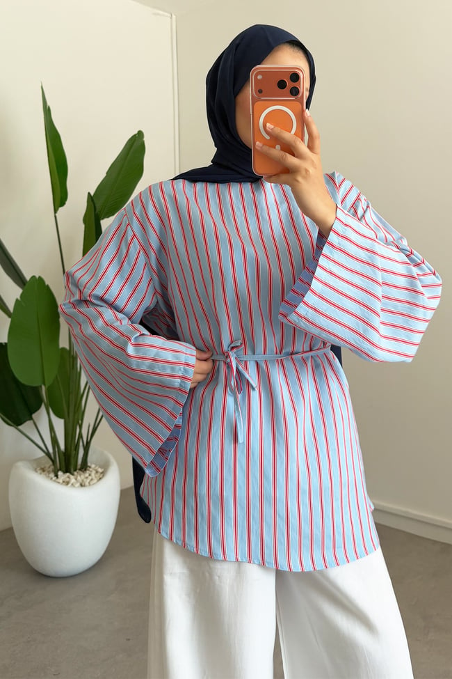Oversize Biyeli Tunik - Mavi