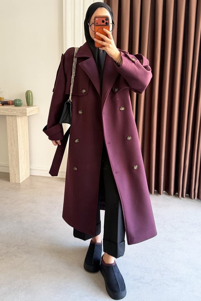 Oversize Kaşe Kaban - Bordo