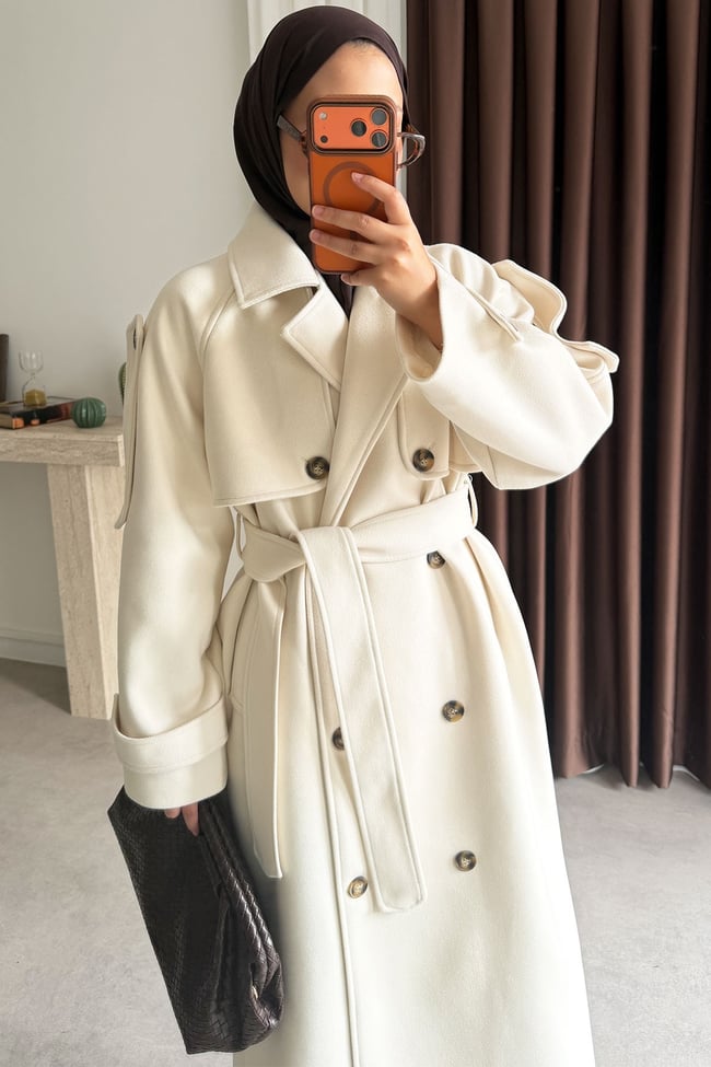 Oversize Kaşe Kaban - Ekru